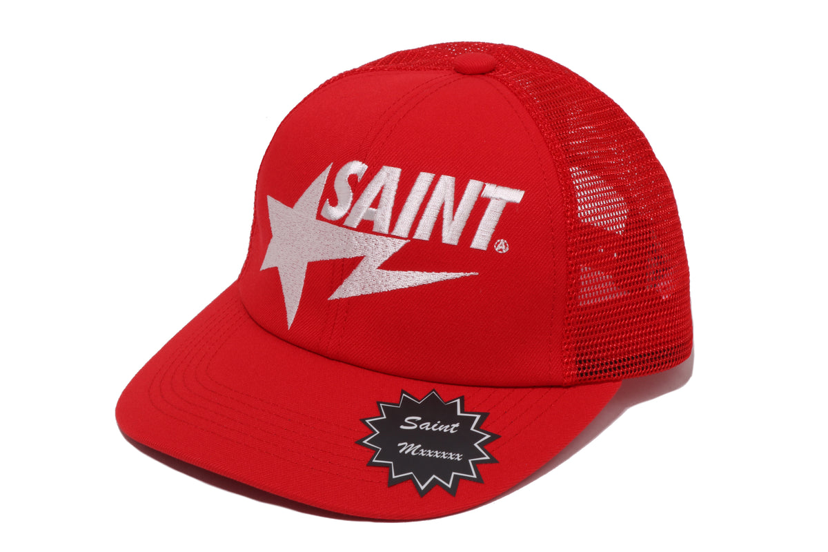 BAPE X SAINT MXXXXXX SAINT STA MESH CAP RED