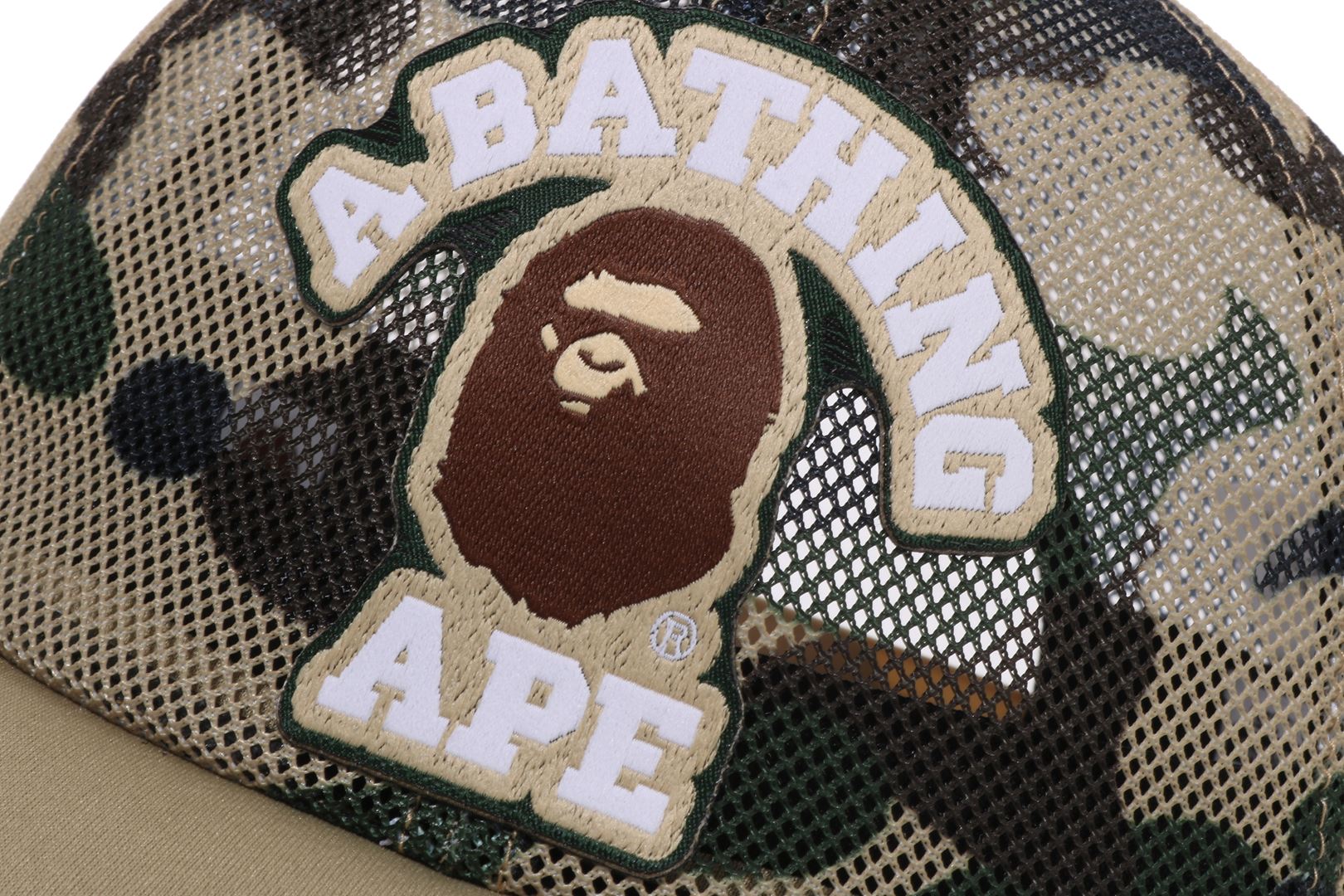 1ST CAMO COLLEGE PATCHED MESH CAP – eu.bape.com
