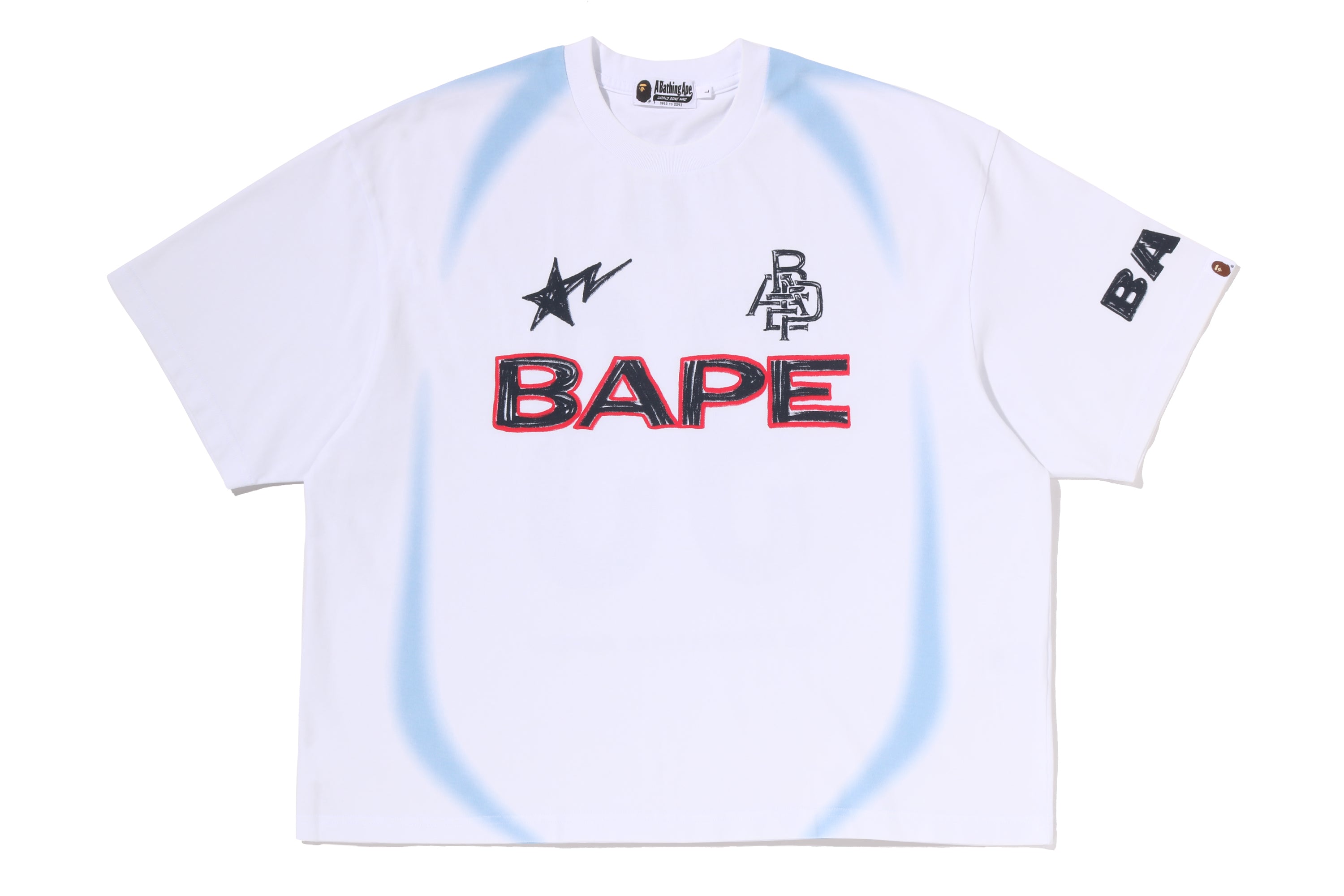 HEAVY WASH HAND DRAW FOOTBALL MULTI LOGO RELAXED FIT TEE – eu.bape.com