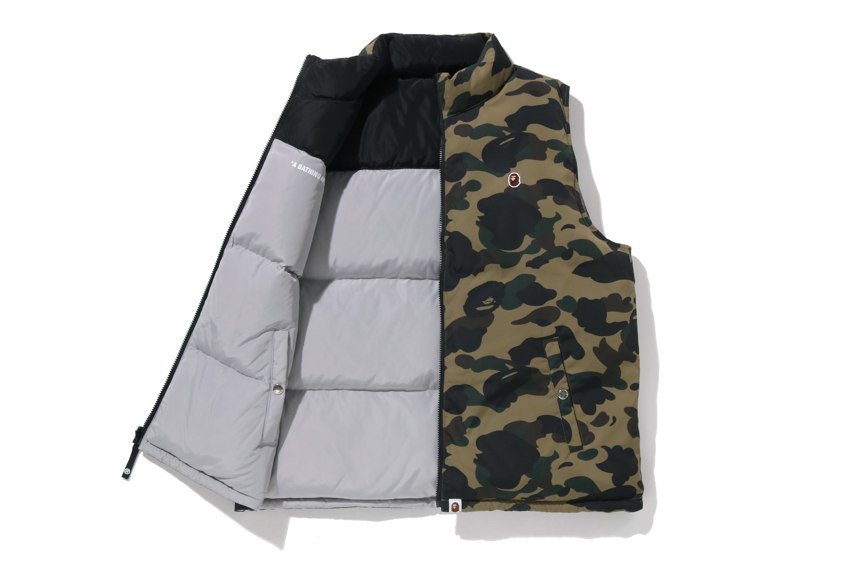 1ST CAMO REVERSIBLE DOWN VEST – eu.bape.com