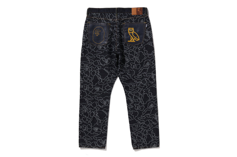 BAPE X OVO NEON 1ST CAMO JACQUARD DENIM PANTS