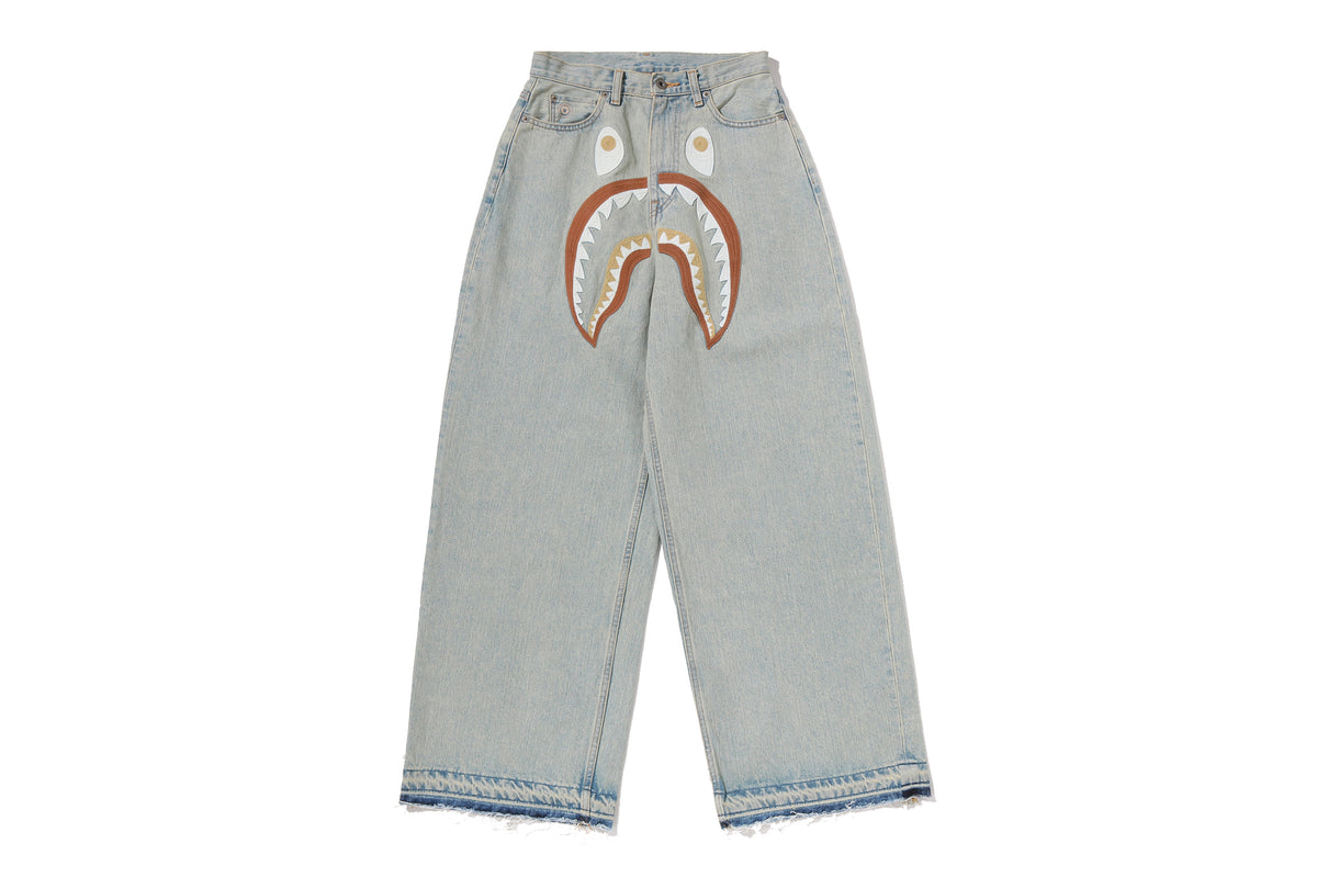 SHARK EMBROIDERY SUPER WIDE DENIM PANTS LADIES