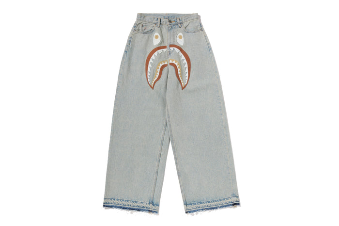 SHARK EMBROIDERY SUPER WIDE DENIM PANTS LADIES