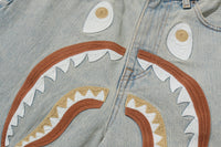 SHARK EMBROIDERY SUPER WIDE DENIM PANTS LADIES