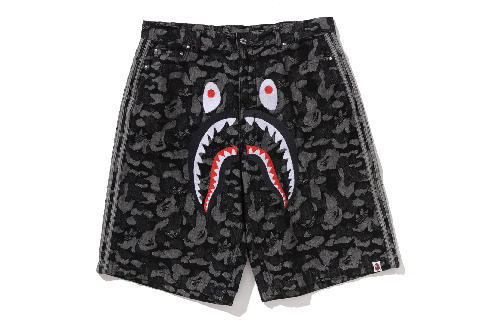 BAPE X ADIDAS CAMO JACQUARD SHARK DENIM JORTS – eu.bape.com