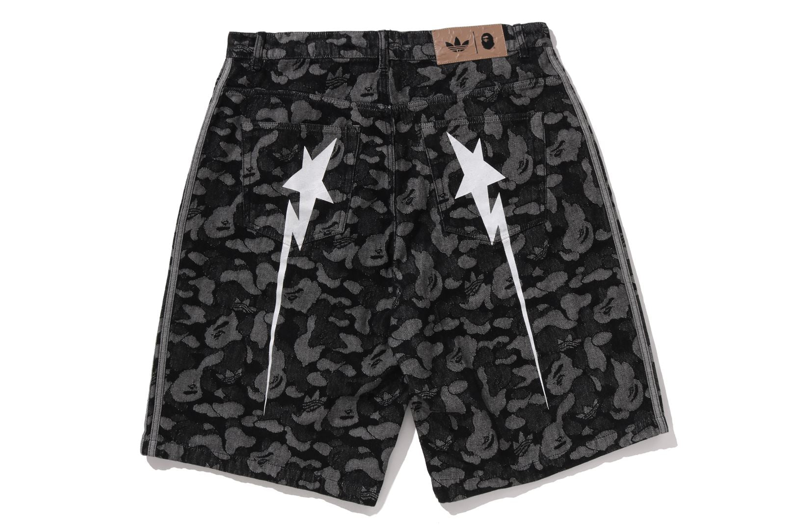BAPE X ADIDAS CAMO JACQUARD SHARK DENIM JORTS – eu.bape.com