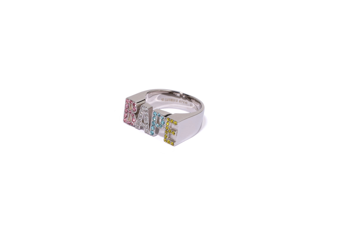 BAPE LOGO RING W/ MULTI COLOR RHINESTONE