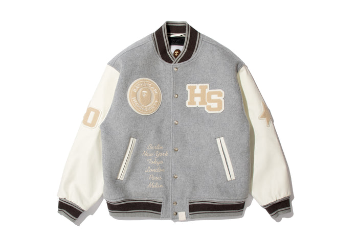 BAPE X HIGHSNOBIETY MULTI LOGO VARSITY JACKET