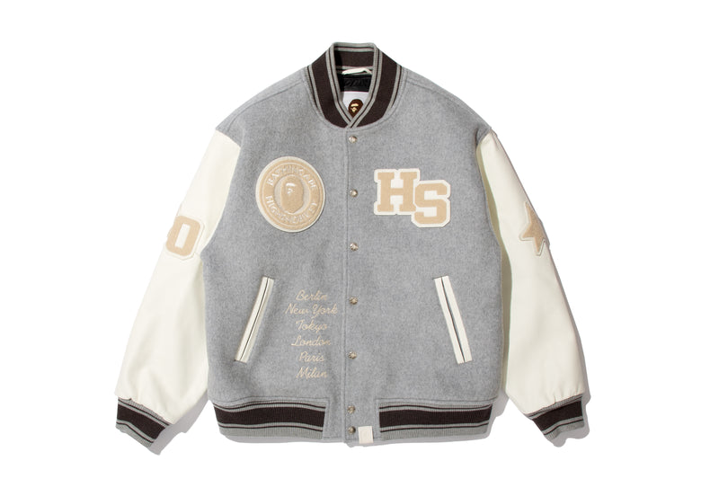 BAPE X HIGHSNOBIETY MULTI LOGO VARSITY JACKET