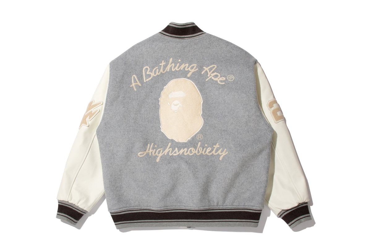 BAPE X HIGHSNOBIETY MULTI LOGO VARSITY JACKET