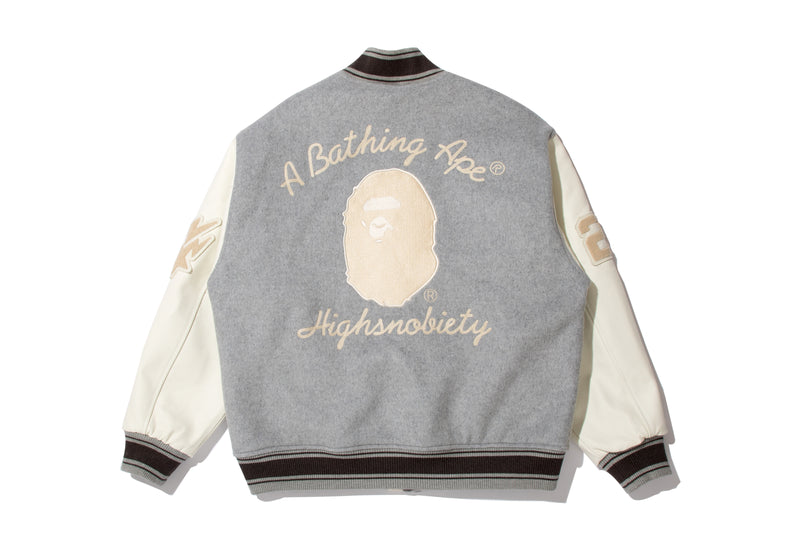 BAPE X HIGHSNOBIETY MULTI LOGO VARSITY JACKET
