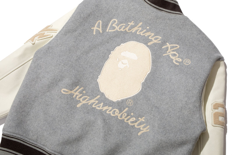 BAPE X HIGHSNOBIETY MULTI LOGO VARSITY JACKET