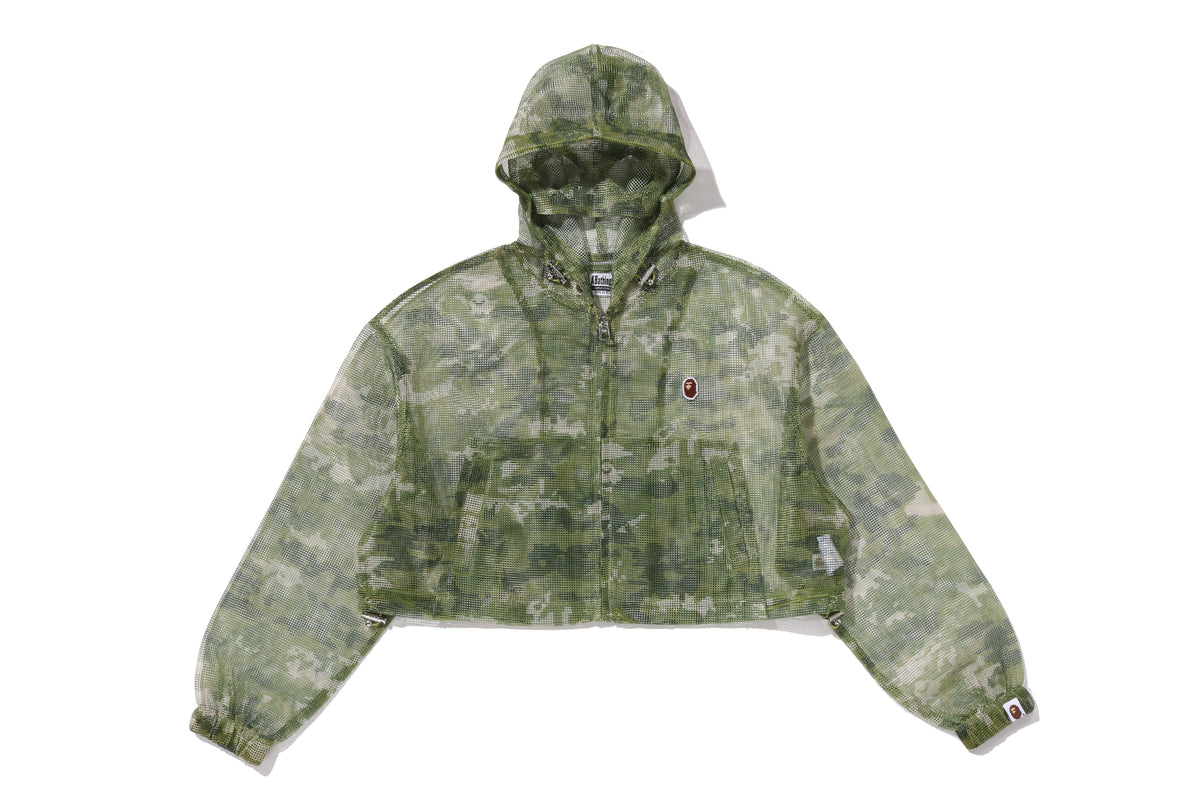 MULTI PIXEL CAMO MESH CROPPED HOOODED JACKET LADIES