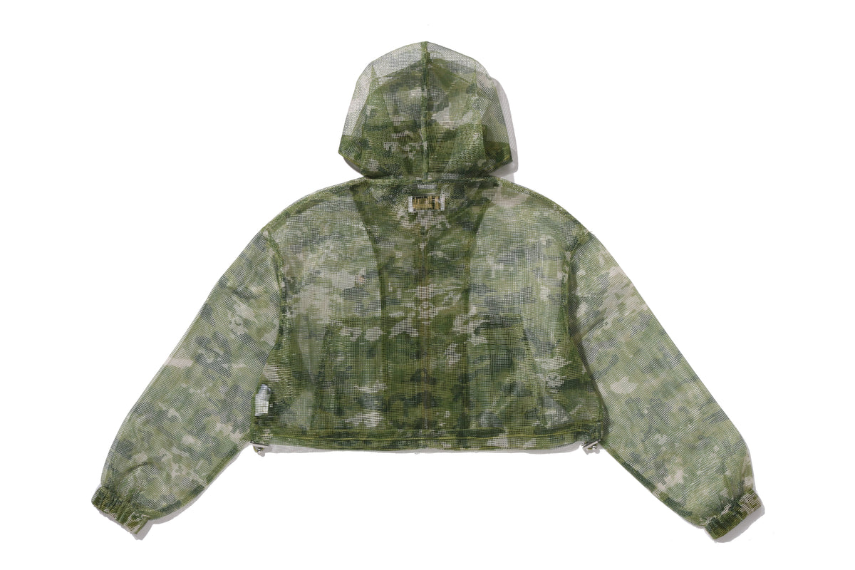 MULTI PIXEL CAMO MESH CROPPED HOOODED JACKET LADIES
