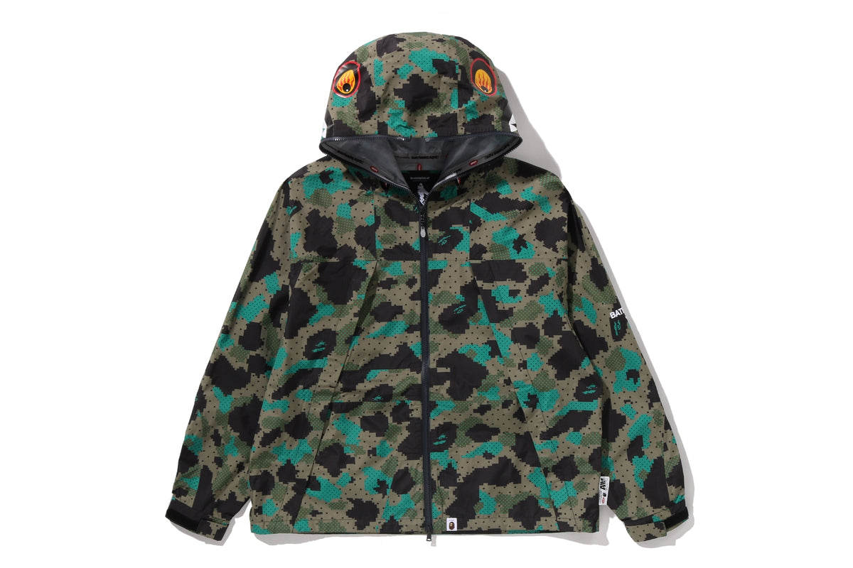 BAPE BY KAZUKI KURAISHI CAMO SHARK PACKABLE SNOWBOARD JACKET