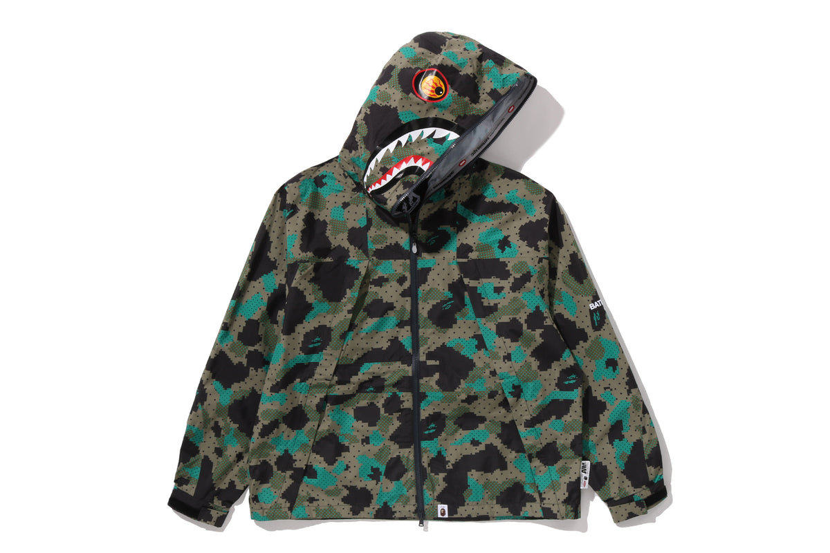 BAPE BY KAZUKI KURAISHI CAMO SHARK PACKABLE SNOWBOARD JACKET