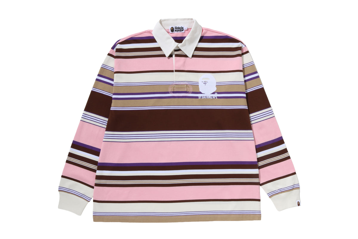 BY BATHING APE STRIPE RELAXED FIT POLO LS TEE