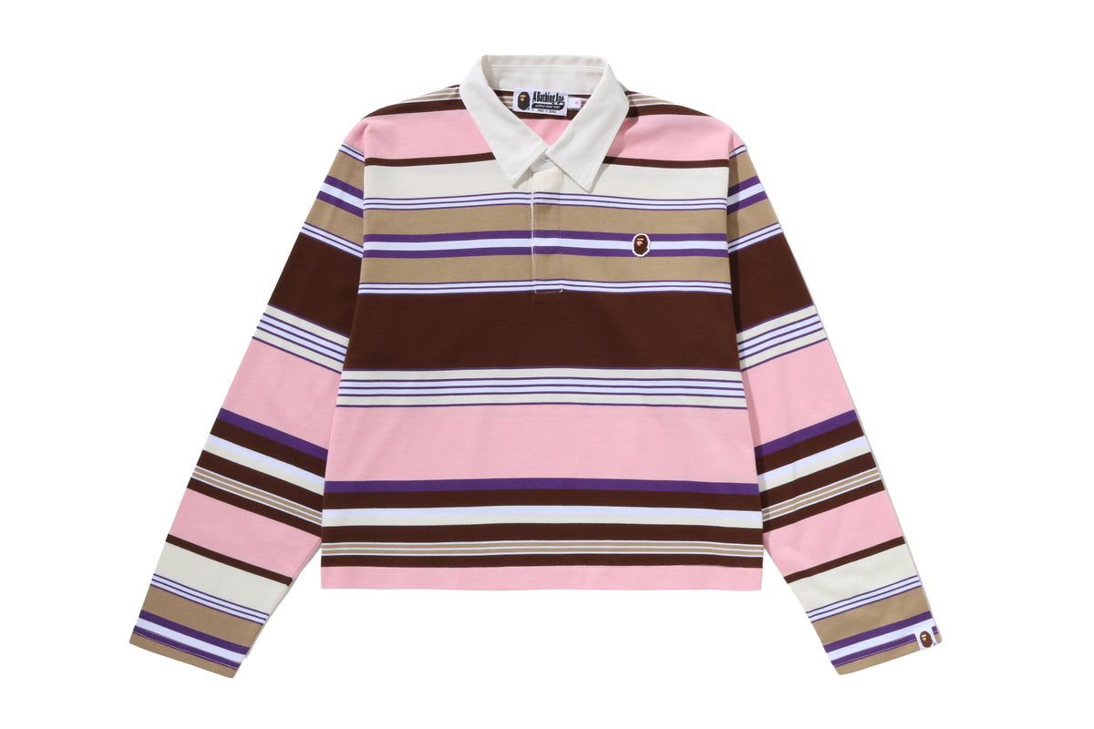 APE HEAD ONE POINT STRIPE BOXY CROPPED L/S POLO TEE LADIES