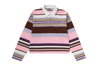 APE HEAD ONE POINT STRIPE BOXY CROPPED L/S POLO TEE LADIES