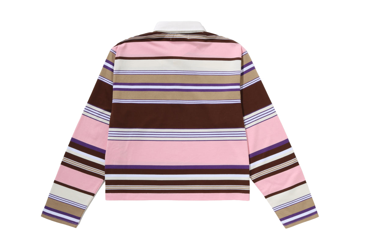 APE HEAD ONE POINT STRIPE BOXY CROPPED L/S POLO TEE LADIES