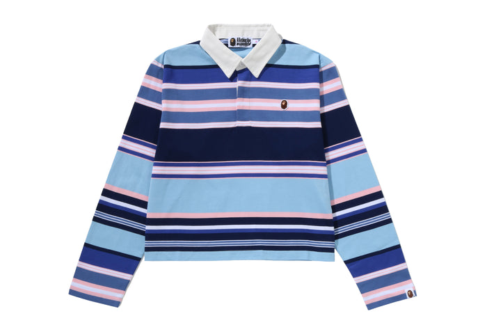 APE HEAD ONE POINT STRIPE BOXY CROPPED L/S POLO TEE LADIES