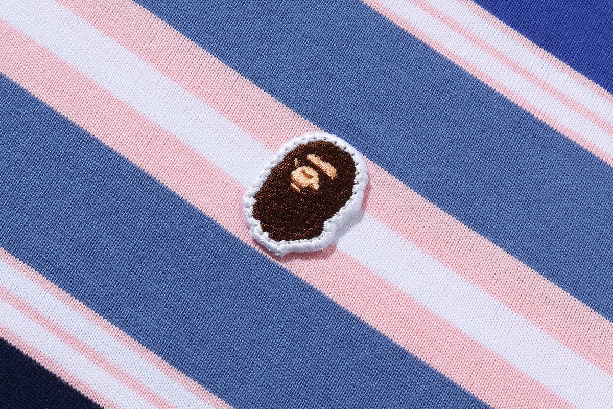 APE HEAD ONE POINT STRIPE BOXY CROPPED L/S POLO TEE LADIES