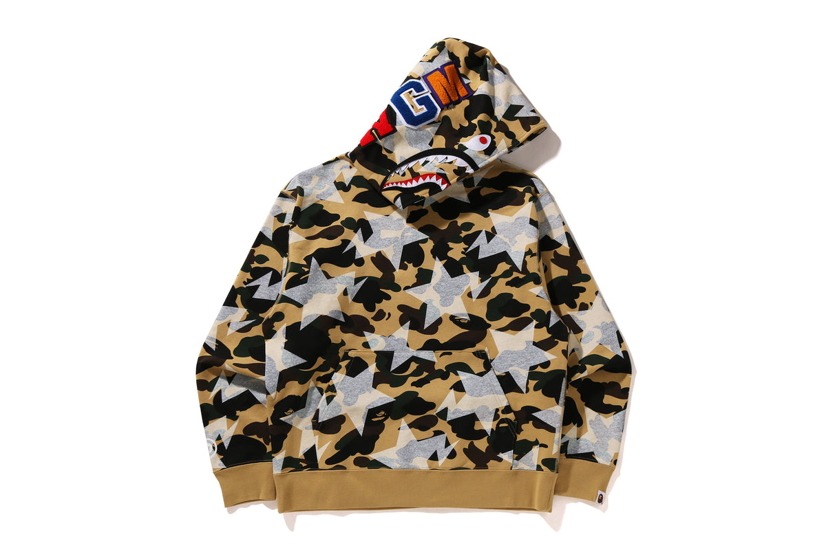 STA OVER PRINT 1ST CAMO SHARK CROPPED FIT PULLOVER HOODIE