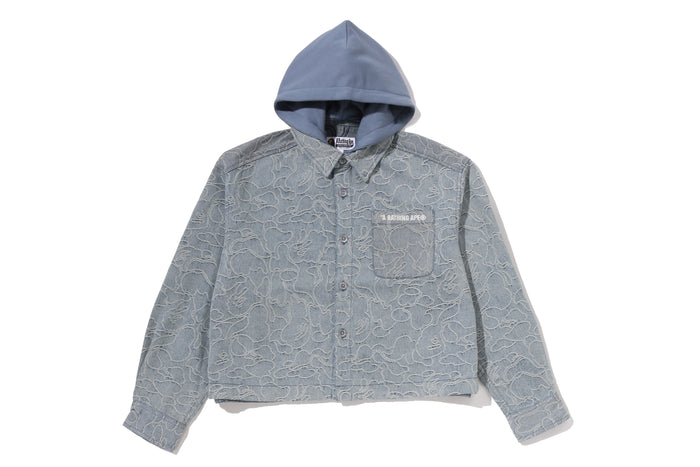 LINE CAMO DENIM HOODED CROPPED SHIRT LADIES