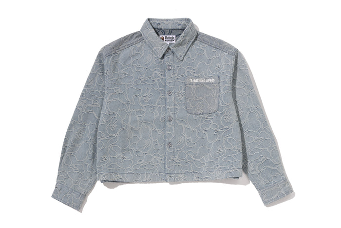 LINE CAMO DENIM HOODED CROPPED SHIRT LADIES