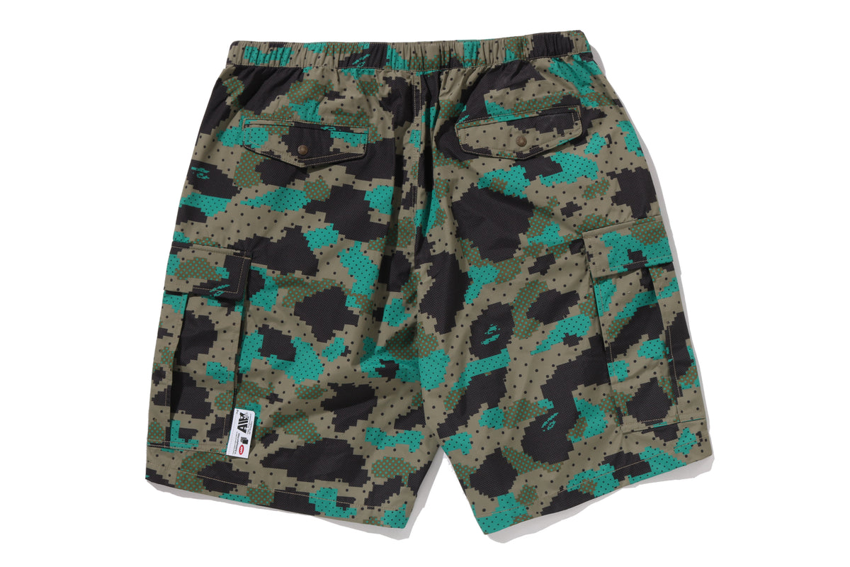 BAPE BY KAZUKI KURAISHI CAMO BELTED 3 LAYER CARGO SHORTS