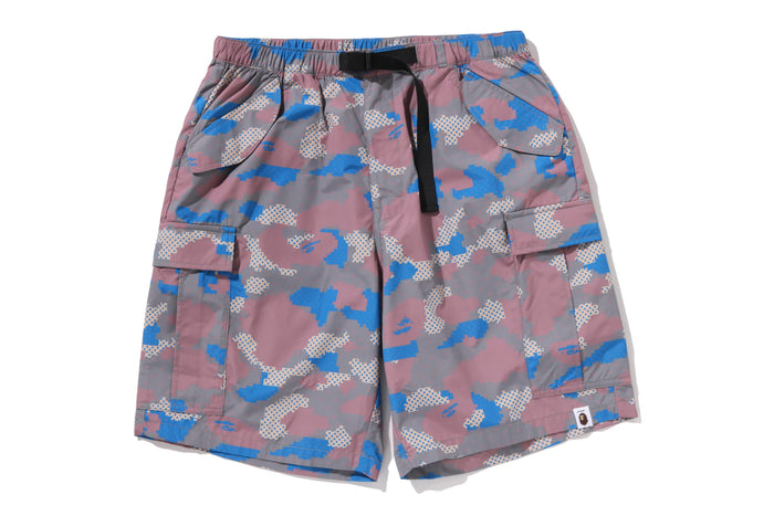 BAPE BY KAZUKI KURAISHI CAMO BELTED 3 LAYER CARGO SHORTS