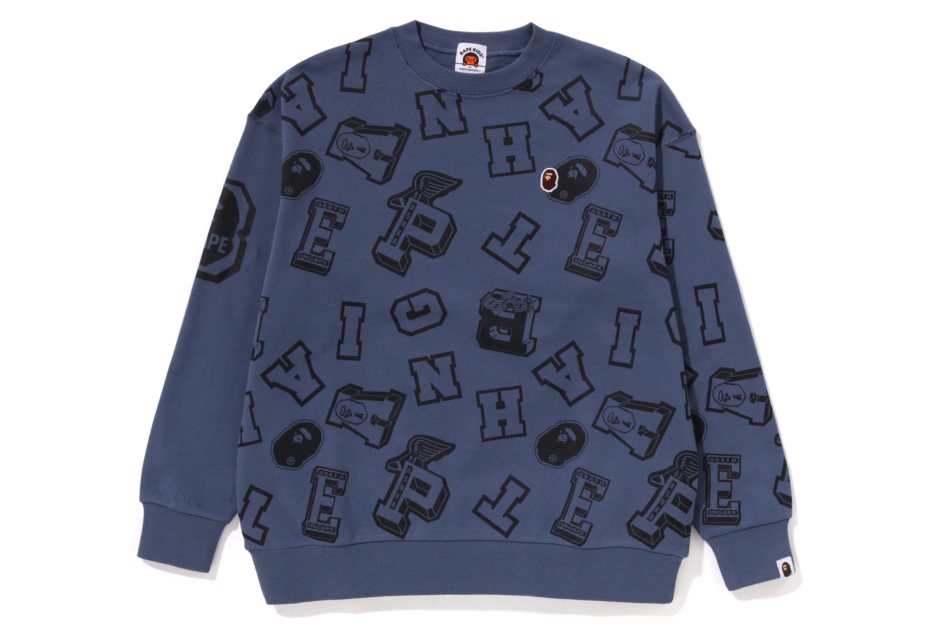 COLLEGE LOGO PATTERN LOOSE FIT CREWNECK JUNIOR – eu.bape.com