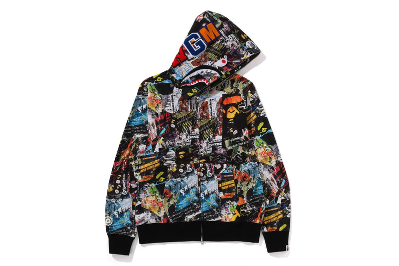 BAPE FLYER PATTERN SHARK FULL ZIP HOODIE MENS