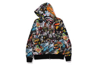 BAPE FLYER PATTERN SHARK FULL ZIP HOODIE MENS