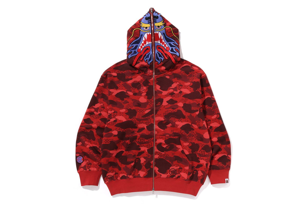 BAPE X CLOT CAMO SHARK RELAXED FIT FULL ZIP HOODIE MENS