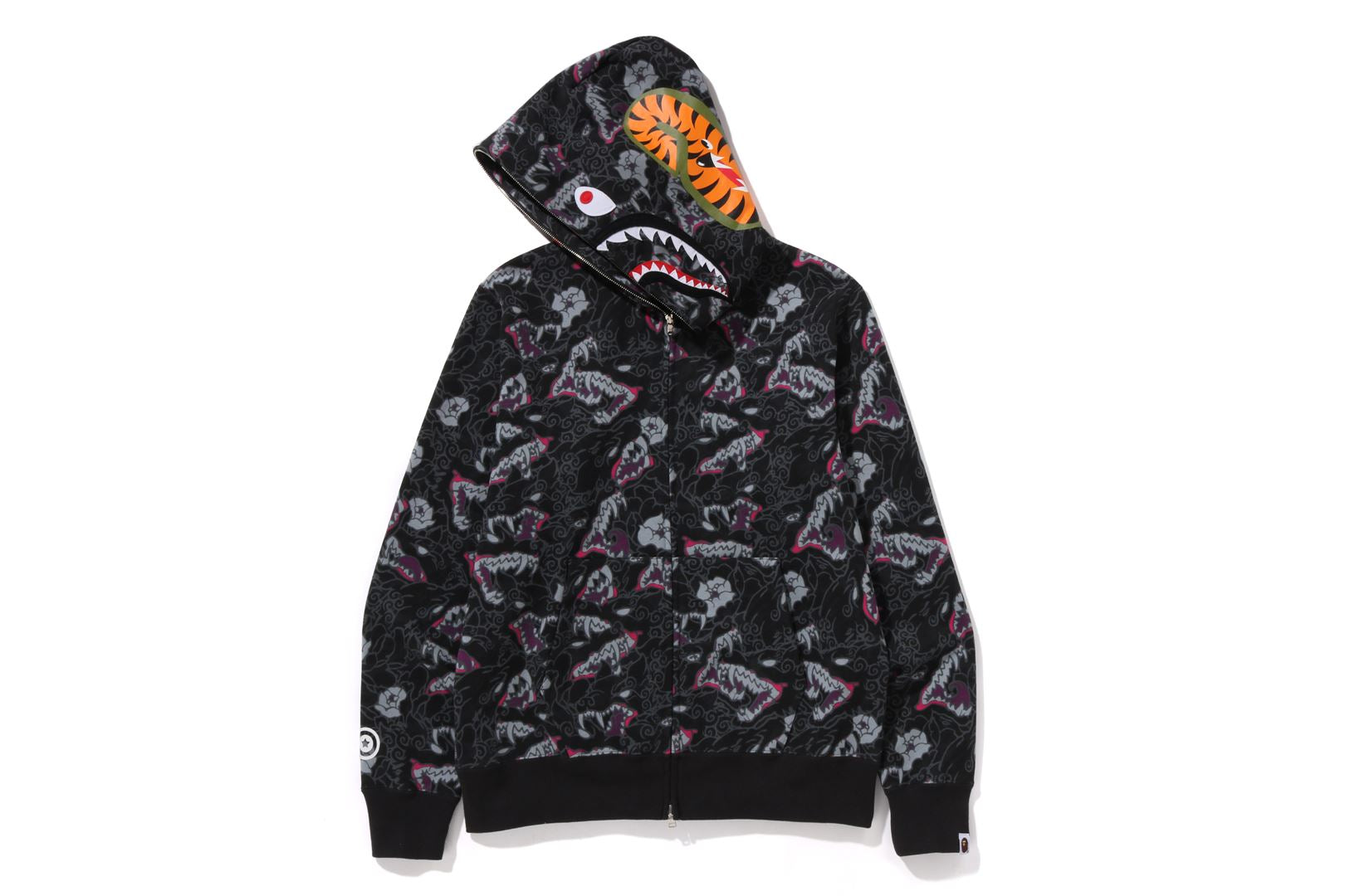 JAPANESE TATTOO CAMO SHARK FULL ZIP HOODIE MENS