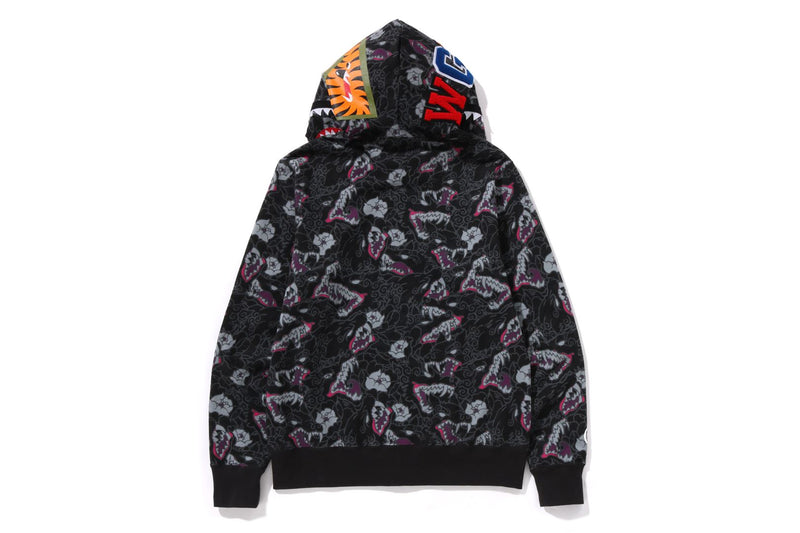 JAPANESE TATTOO CAMO SHARK FULL ZIP HOODIE MENS