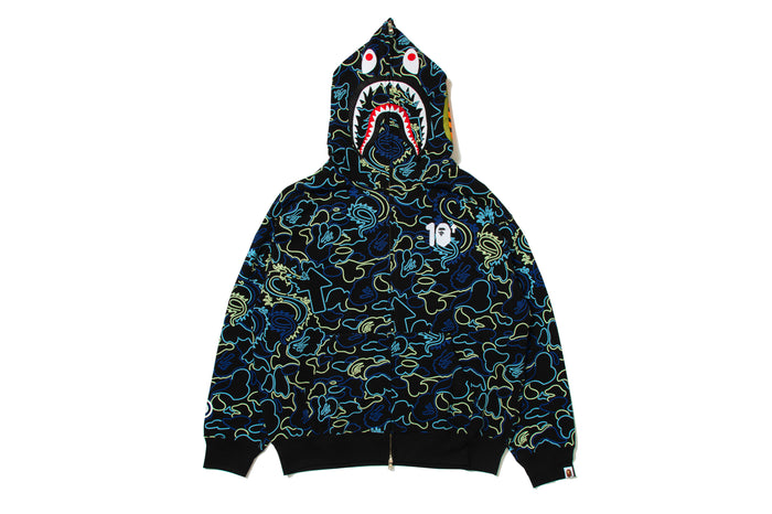 BAPE X 88RISING GLOW IN THE DARK CAMO SHARK FULL ZIP HOODIE