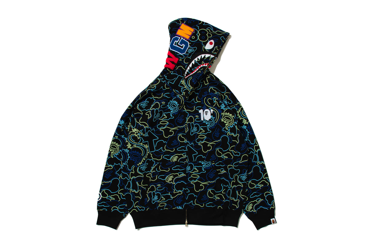 BAPE X 88RISING GLOW IN THE DARK CAMO SHARK FULL ZIP HOODIE