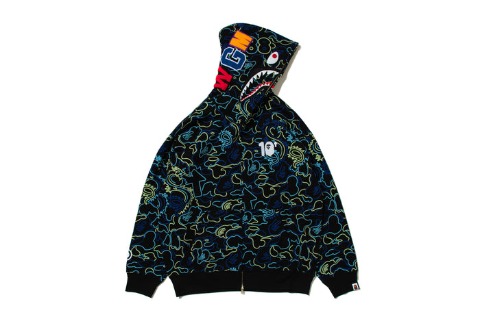 BAPE X 88RISING GLOW IN THE DARK CAMO SHARK FULL ZIP HOODIE