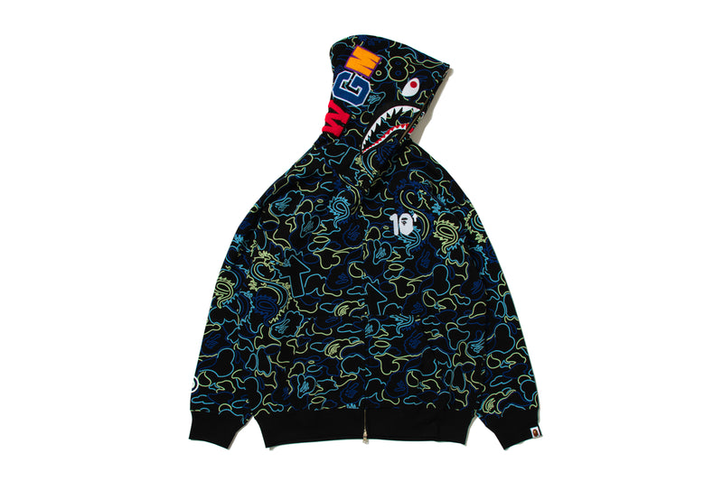 BAPE X 88RISING GLOW IN THE DARK CAMO SHARK FULL ZIP HOODIE