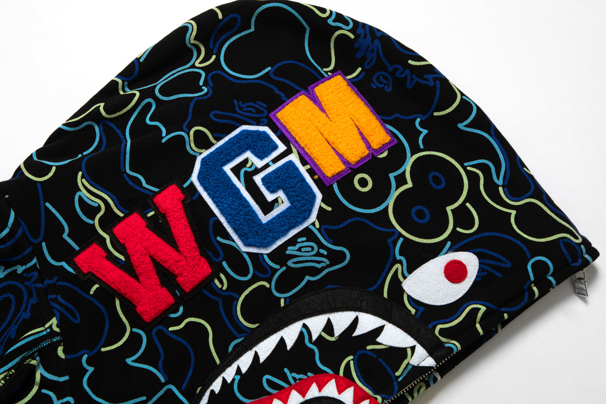 BAPE X 88RISING GLOW IN THE DARK CAMO SHARK FULL ZIP HOODIE