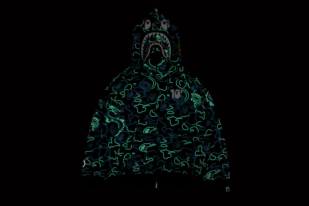 BAPE X 88RISING GLOW IN THE DARK CAMO SHARK FULL ZIP HOODIE