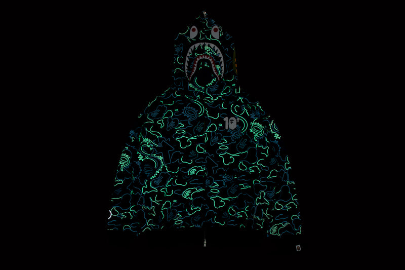 BAPE X 88RISING GLOW IN THE DARK CAMO SHARK FULL ZIP HOODIE