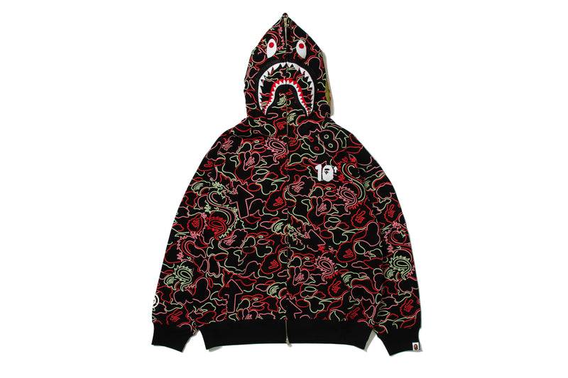 BAPE X 88RISING GLOW IN THE DARK CAMO SHARK FULL ZIP HOODIE
