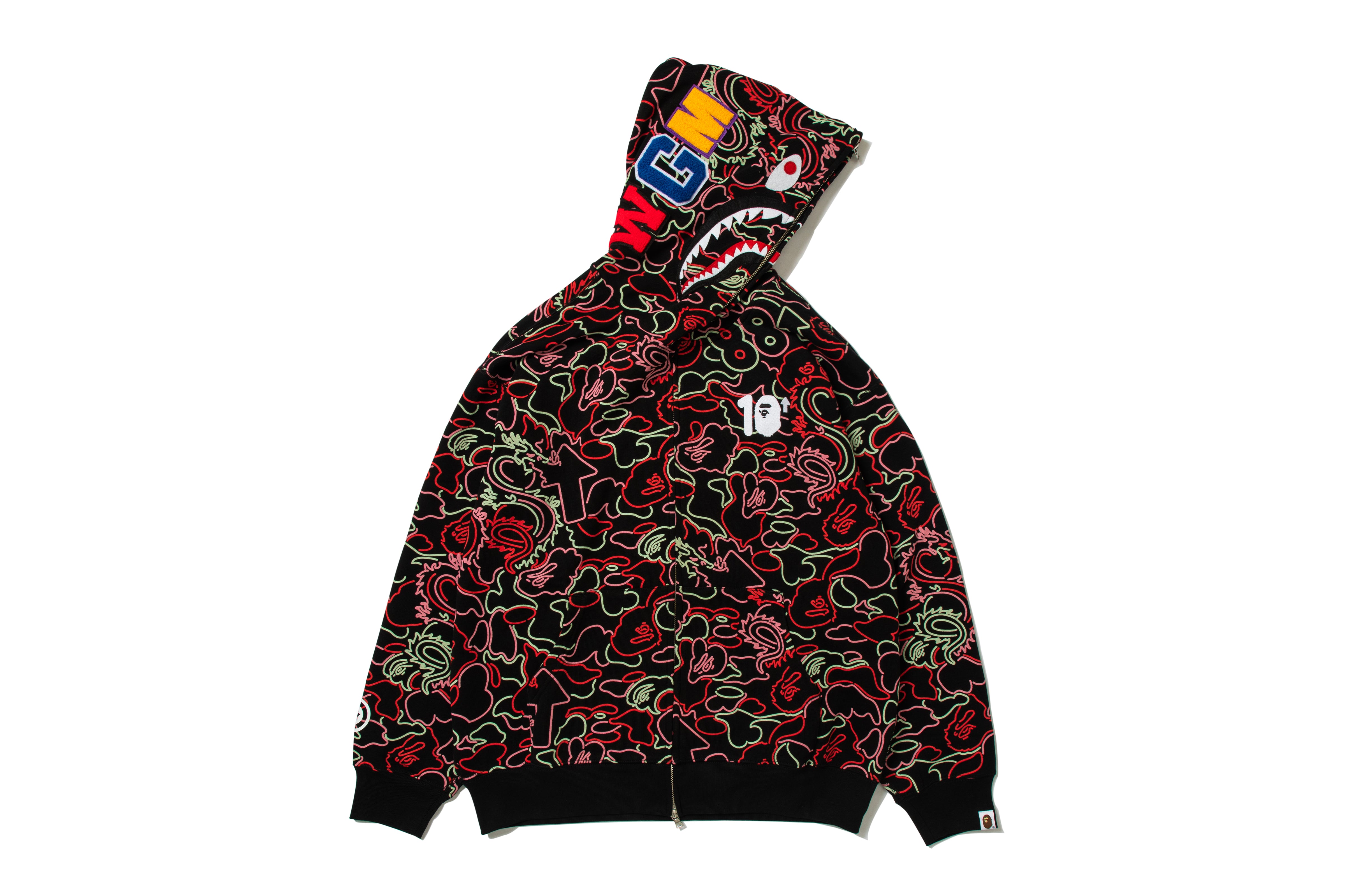 BAPE X 88RISING GLOW IN THE DARK CAMO SHARK FULL ZIP HOODIE – eu