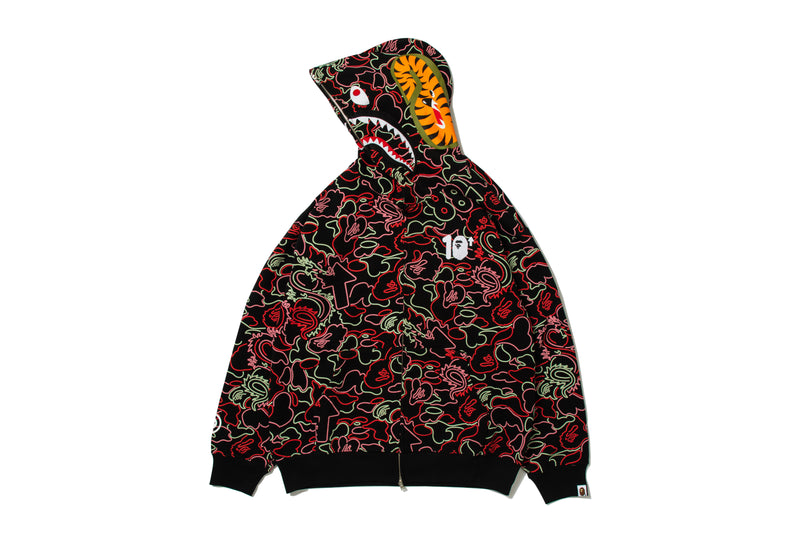 BAPE X 88RISING GLOW IN THE DARK CAMO SHARK FULL ZIP HOODIE