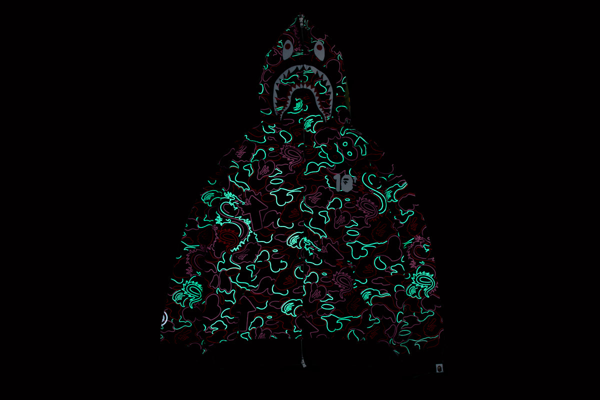 BAPE X 88RISING GLOW IN THE DARK CAMO SHARK FULL ZIP HOODIE