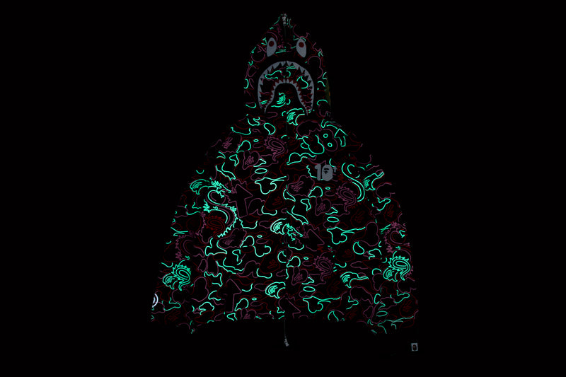 BAPE X 88RISING GLOW IN THE DARK CAMO SHARK FULL ZIP HOODIE