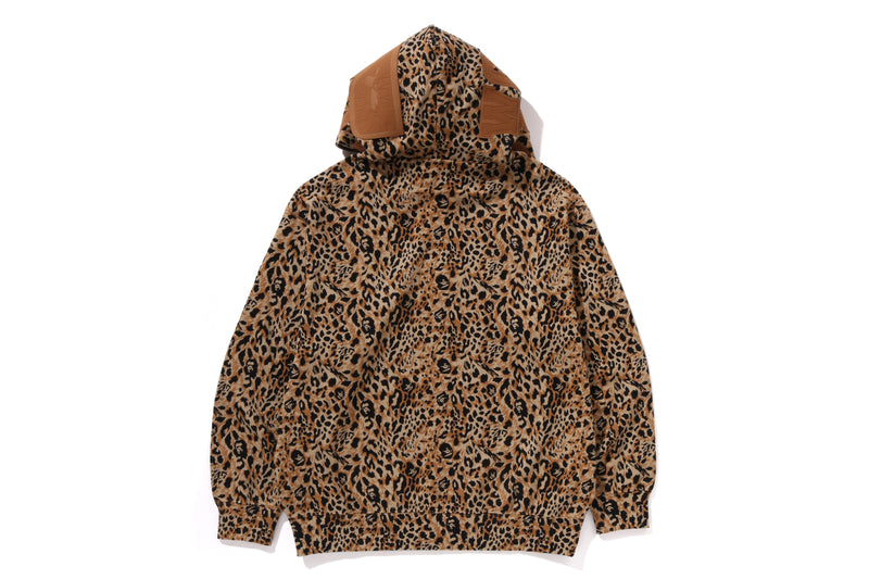 WILD LEOPARD PATTERN SHARK RELAXED FIT FULL ZIP HOODIE